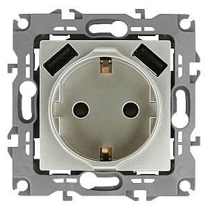 Розетка 2P+E со шторками и 2xUSB Эра 12-4109-15 Б0047849
