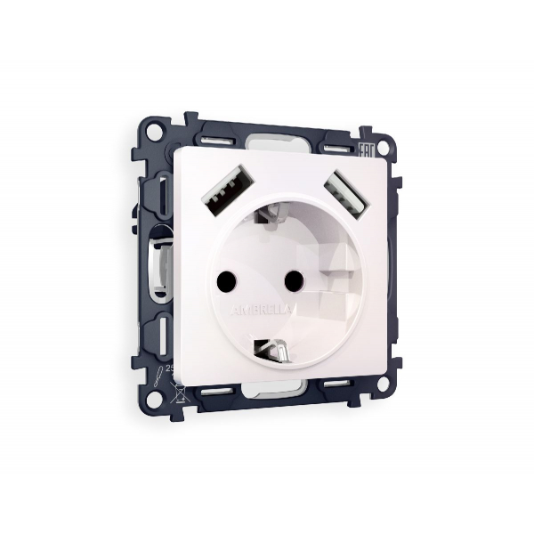 Комплект механизма розетки 2USB A+A 18W (быстрая зарядка) с/з Ambrella Volt Alfa MA209010 Комплект механизма розетки 2USB A+A 18W (быстрая зарядка) с/з Ambrella Volt Alfa MA209010