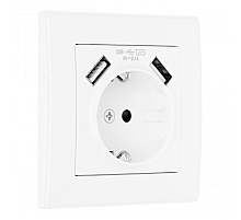 Комплект розетки с/з и шторками + USB и рамкой Arte Milano SET06-1-47-1 white