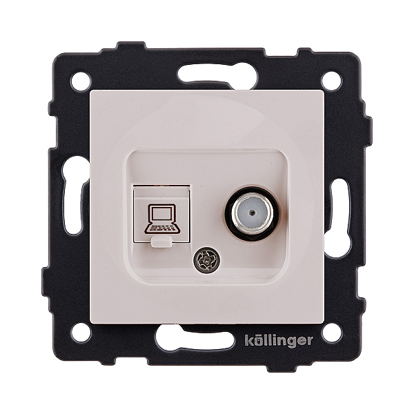 Розетка двойная спутниковая SAT + RJ45 Cat.6, кашемир матовый Kollinger REA-022CM для Aspekt, Eleganz, Reflex