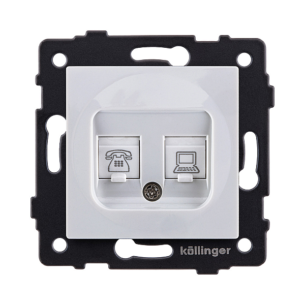 Розетка двойная RJ11 + RJ45 Cat.6, белый Kollinger REA-011WH для Aspekt, Eleganz, Reflex