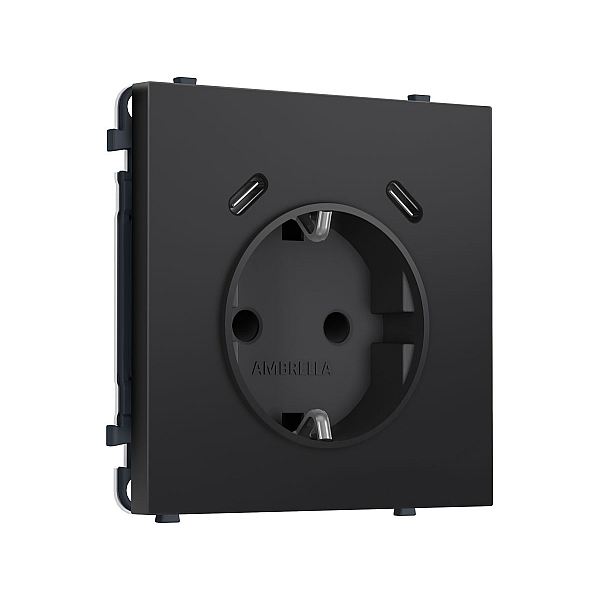 Комплект механизма электрической розетки SIGMA Черный матовый 2USB С+C 20W Ambrella Volt MS810510 (SP8105, PR165)