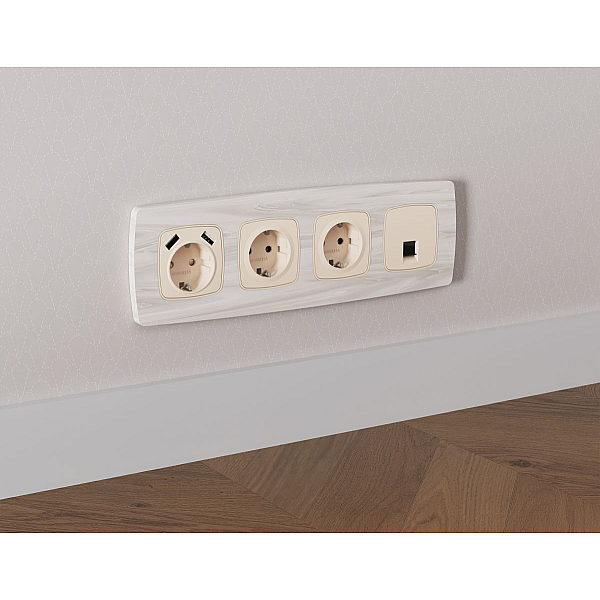 Комплект механизма компьютерной розетки Ambrella Volt RJ-45 (8P8C) CAT6A экранированной с автоматической защитной шторкой OMEGA MO332005 Бежевый матовый QUANT (OP3320, VM185)