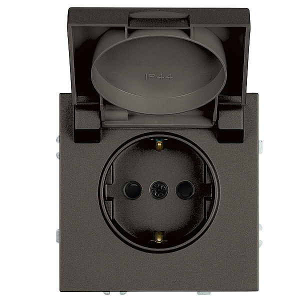 Розетка 1-местная с крышкой с защ. штор, Stekker, с/з, IP42, 250В, 16А Эмили, RST16-5112-09, антрацит, soft touch 49933
