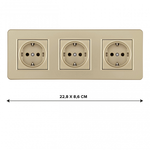 Розетка тройная (трехпостовая) с/з и шторками Arte Milano SET16-3-40-1x3 shampan