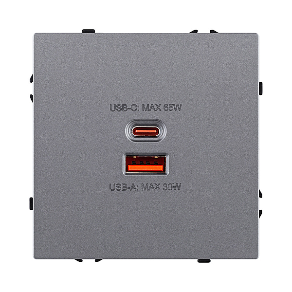Розетка USB A+C 65W, серый Kollinger Eclipse EC-024GY