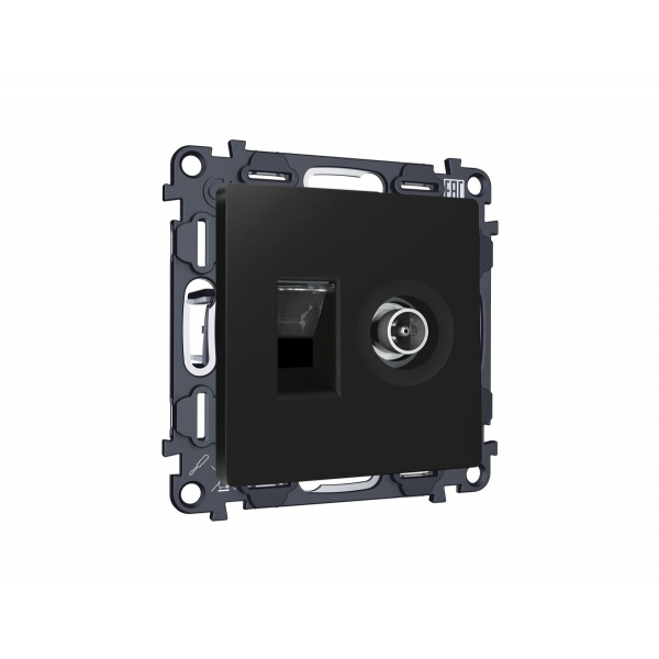 Комплект механизма розетки компьютерной + TV оконечной RJ-45 с автоматической защитной шторкой Alfa Черный матовый Ambrella Volt MA812510 (AP8125, VM195)