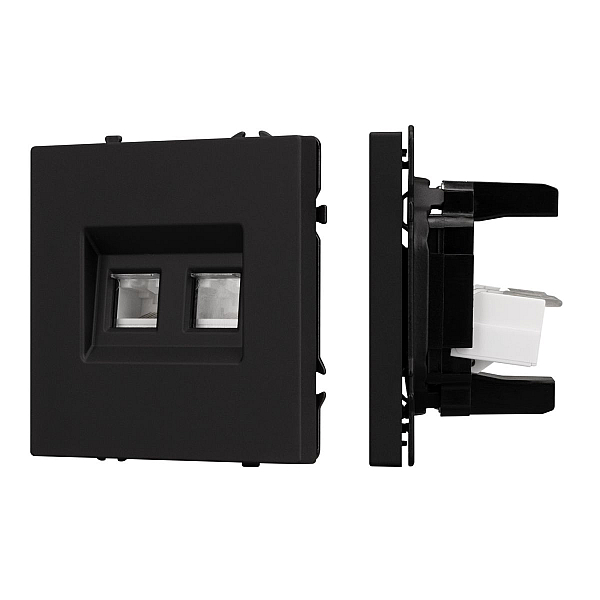 Розетка телефонная двойная софт-тач черный оникс Arlight SCT-MTL2-SFPL-BK (2хRJ-11, 4C) 054309(1)