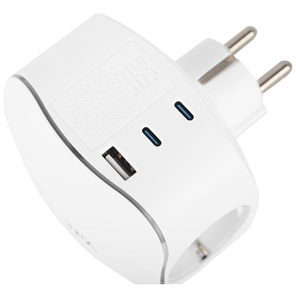 Разветвитель электрический ЭРА SP-3e-3USBAC-W на 3 розетки + 3 USB A+C с заземлением со шторками 16А белый Б0069081