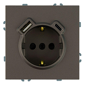 Розетка 1-местная з/ш с/з 16А + USB + Type C (механизм) Stekker Эмили RST16-5119-09 антрацит soft touch 50361