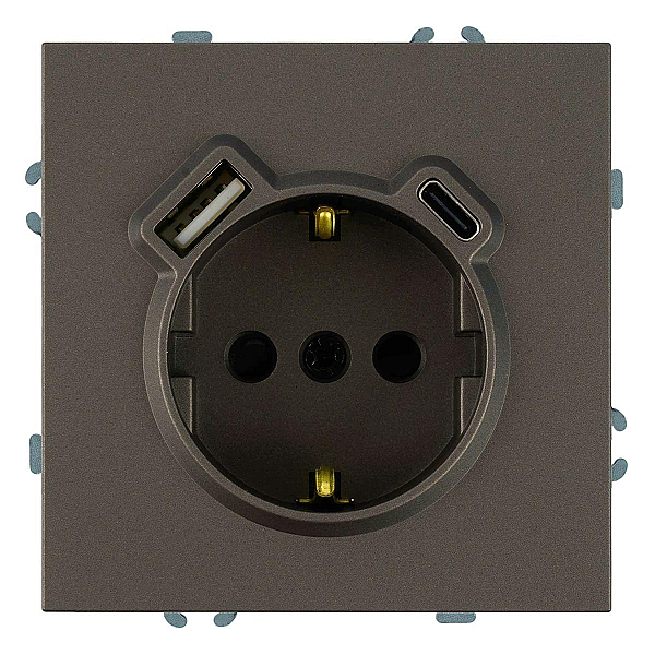 Розетка 1-местная з/ш с/з 16А + USB + Type C (механизм), Stekker, 250В, 20W Эмили, RST16-5119-09, антрацит, soft touch 50361