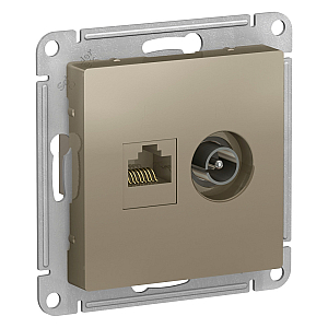 Розетка двойная комп+ТВ, RJ45+TV, кат.5E, Systeme Electric AtlasDesign Шампань ATN000589