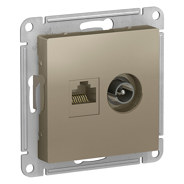 Розетка компьютерная RJ45/TV Systeme Electric AtlasDesign 5e кат UTP шампань ATN000589
