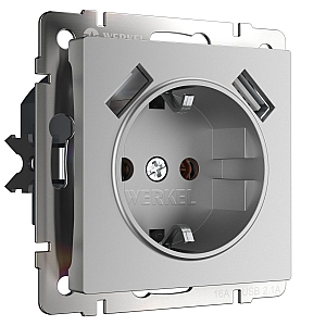 Розетка с заземлением, шторками и USBх2 Werkel W1171506 4690389164774 a050886