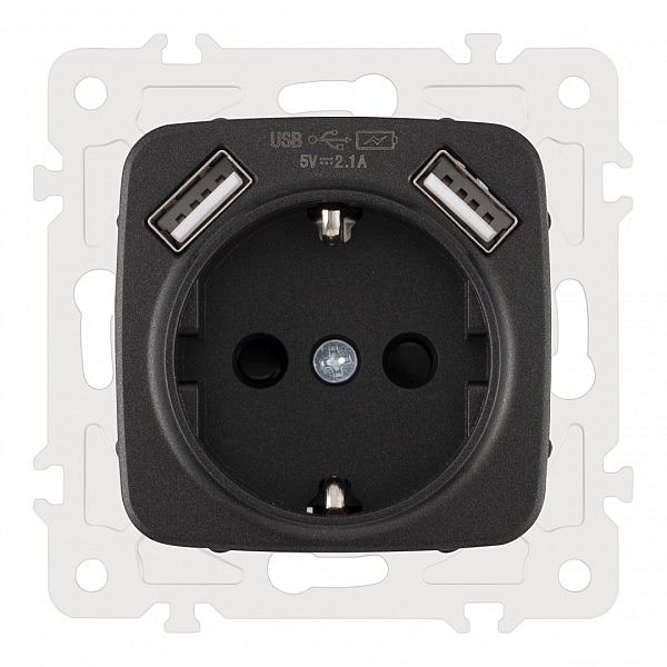 Розетка с заземлением, шторками + 2 USB Arte Milano 205.47-1.black