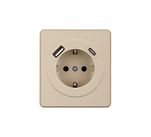 Розетка ROUND 1-ая с/з с/у з/ш 16А с USB A+C быстрой зарядки 5В/3А шелк KRANZ KR-78-0704-7