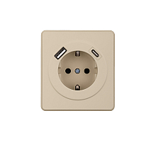 Розетка ROUND 1-ая с/з с/у з/ш 16А с USB A+C быстрой зарядки 5В/3А шелк KRANZ KR-78-0704-7