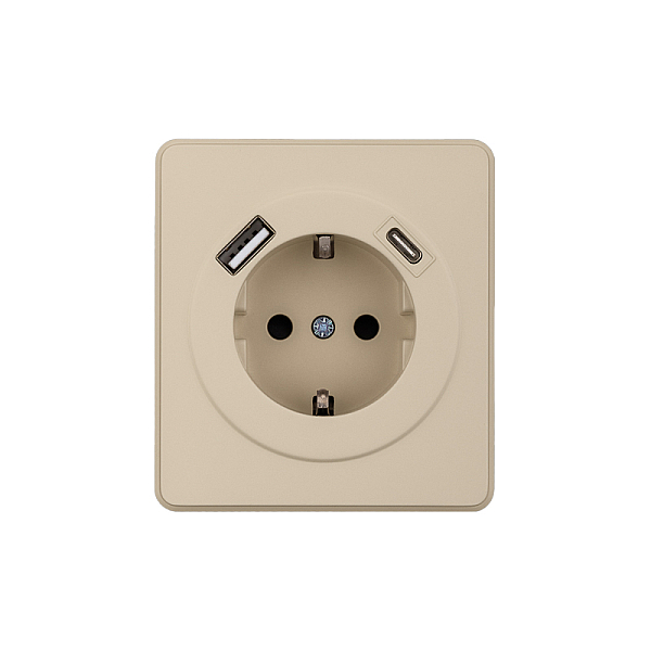 Розетка ROUND 1-ая с/з с/у з/ш 16А с USB A+C быстрой зарядки 5В/3А шелк KRANZ KR-78-0704-7