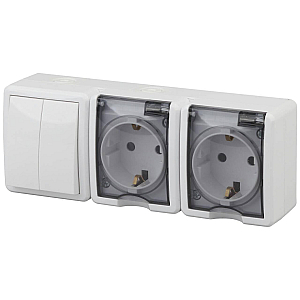 Блок розетки-выключатель двухклавишный ЭРА Эксперт IP54 16A 250V 11-7404-01 Б0027675