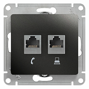 Розетка 2-ая RJ11+RJ45, кат.5E Systeme Electric Glossa Антрацит GSL000785