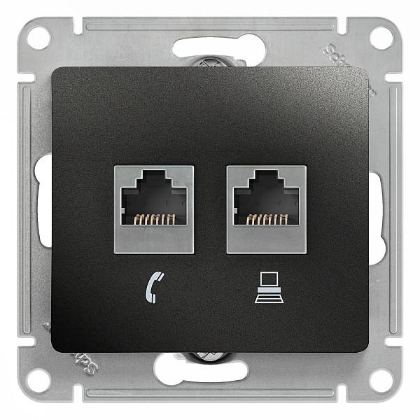 Розетка 2-ая RJ11+RJ45, кат.5E Systeme Electric Glossa Антрацит GSL000785