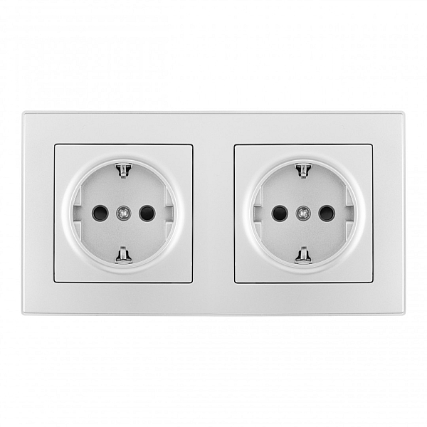 Розетка двойная (двухпостовая) с/з и шторками Arte Milano SET06-2-40-1x2 silver