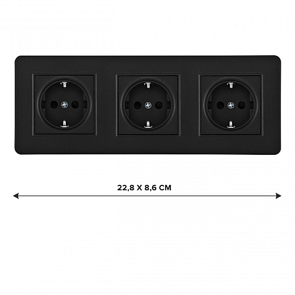 Розетка тройная (трехпостовая) с/з и шторками Arte Milano SET16-3-40-1x3 black
