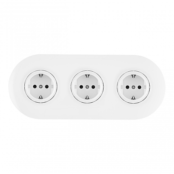 Круглая розетка тройная (трехпостовая) с/з и шторками Arte Milano SET08-3-40-1x3 white