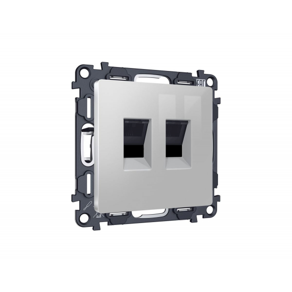 Комплект механизма компьютерной двойной розетки RJ-45 Ambrella Volt MA412110 (8P8C) CAT6 с автоматической защитной шторкой Alfa Серебро глянец Quant