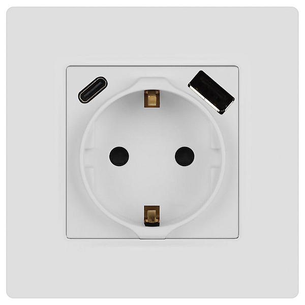 Розетка ЭРА Серия 12 12-4108-01М 2P+E 16A-250В со шторками с USB type-A+C 5В-3А белый матовый Б0067711