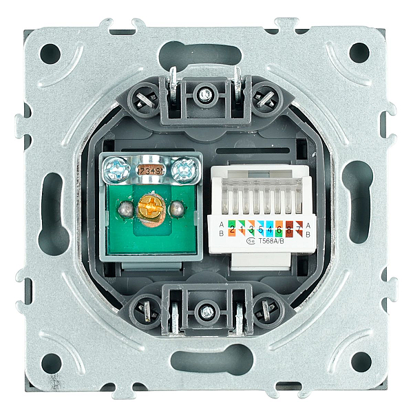 Розетка TV + компьютерная RJ-45 (механизм), Stekker Эмили, RST00-5106-09, антрацит, soft touch 49924