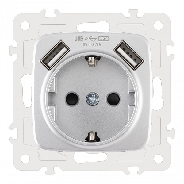 Розетка с заземлением, шторками + 2 USB Arte Milano 205.47-1.silver