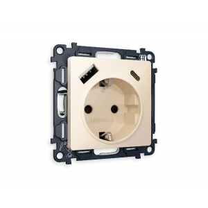 Комплект механизма розетки 2USB A+C 20W (быстрая зарядка) с/з Ambrella Volt Alfa MA310010