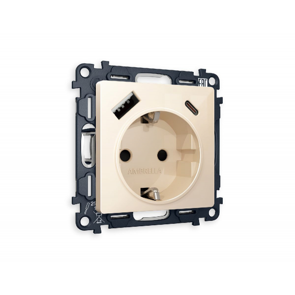 Комплект механизма розетки 2USB A+C 20W (быстрая зарядка) с/з Ambrella Volt Alfa MA310010 Комплект механизма розетки 2USB A+C 20W (быстрая зарядка) с/з Ambrella Volt Alfa MA310010