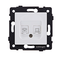 Розетка двойная RJ11 + RJ45 Cat.6, белый матовый Kollinger REA-011WM для Aspekt, Eleganz, Reflex