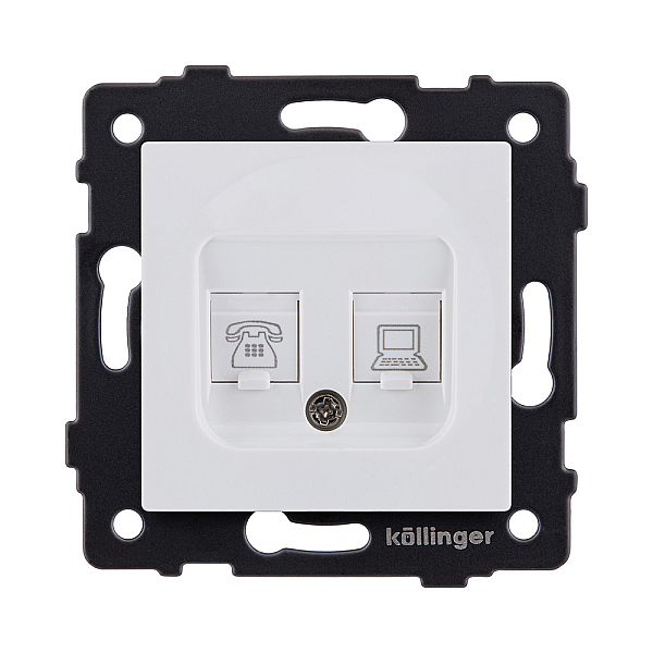 Розетка двойная RJ11 + RJ45 Cat.6, белый матовый Kollinger REA-011WM для Aspekt, Eleganz, Reflex