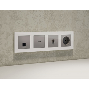 Комплект механизма компьютерной розетки RJ-45 экранированной с автоматической защитной шторкой Alfa Сталь матовый Quant Ambrella Volt MA512005 (AP5120, VM185)