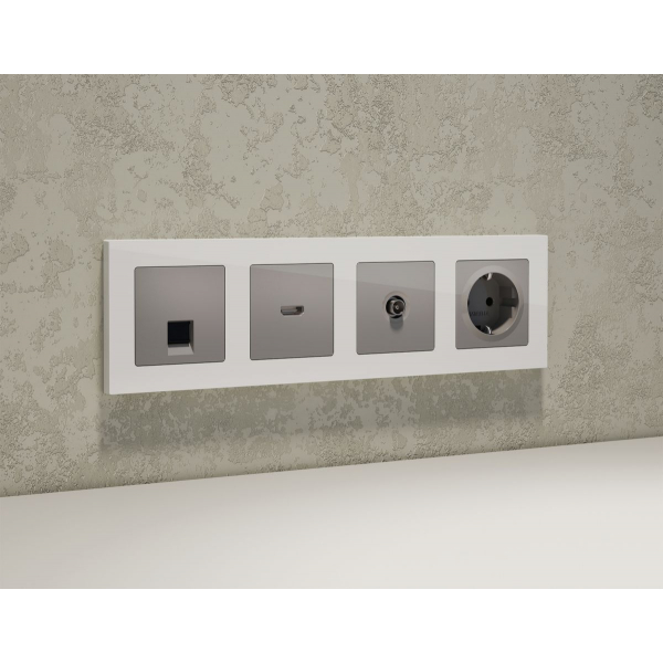 Комплект механизма компьютерной розетки RJ-45 экранированной с автоматической защитной шторкой Alfa Сталь матовый Quant Ambrella Volt MA512005 (AP5120, VM185)