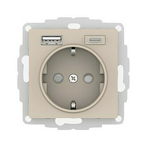 Розетка 16А c 2 USB A+C, 5В/2,4А/3,0А, 2х5В/1,5А, механизм Systeme Electric AtlasDesign Песочный ATN001232
