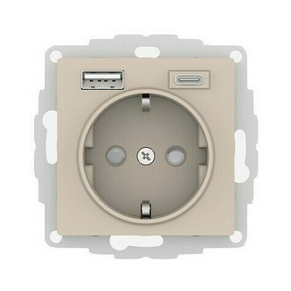 Розетка 16А c 2 USB A+C, 5В/2,4А/3,0А, 2х5В/1,5А, механизм Systeme Electric AtlasDesign Песочный ATN001232