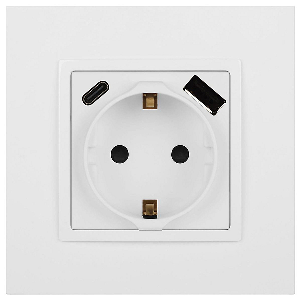 Розетка ЭРА Elegance 14-4108-01М 2P+E 16A-250В со шторками с USB type-A+C 5В-3А белый матовый Б0067710