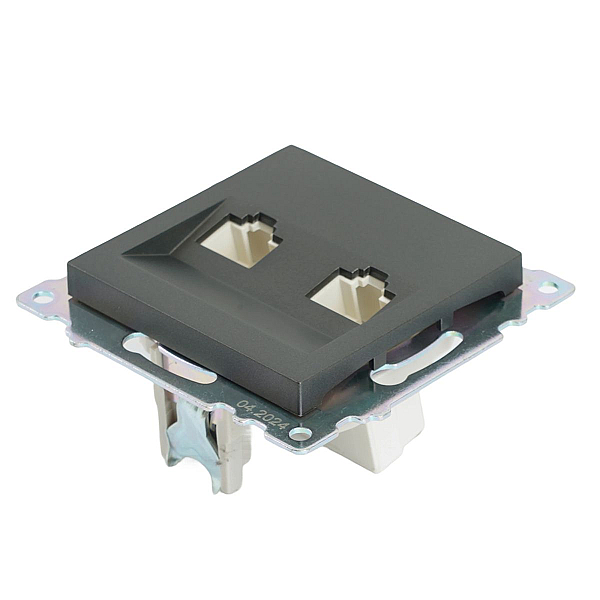 Розетка компьютерная 2-местная RJ-45 (механизм) Stekker GLS00-7109-06 Катрин, графит 50008