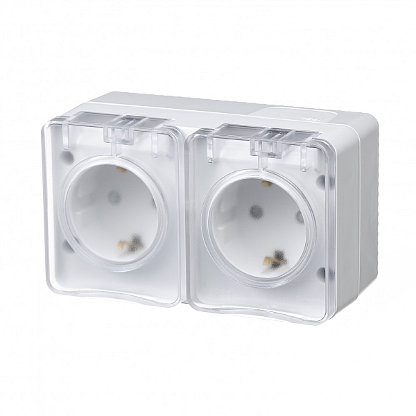 Розетка 2х2К+З Systeme Electric AtlasDesign 16A 250V со шторками белая ATN540126