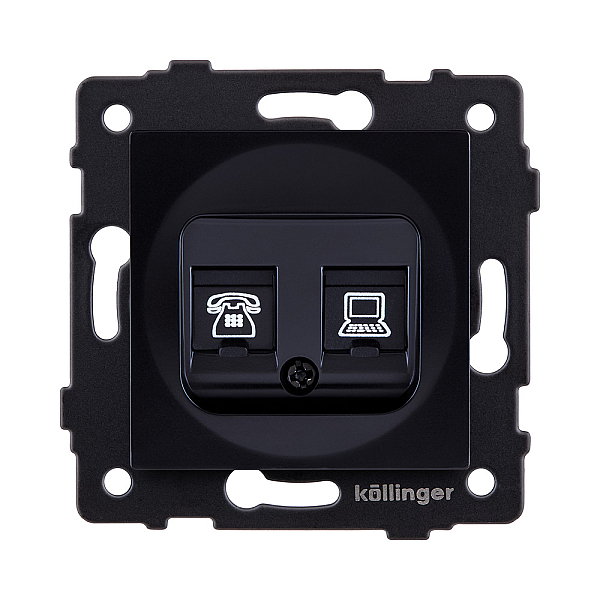 Розетка двойная RJ11 + RJ45 Cat.6, черный Kollinger REA-011BK для Aspekt, Eleganz, Reflex