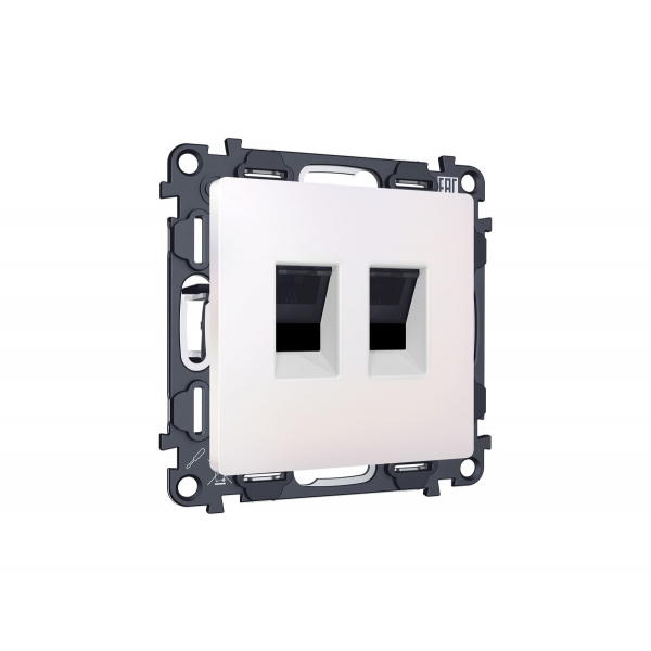 Комплект механизма компьютерной двойной розетки RJ-45 с автоматической защитной шторкой Alfa Жемчуг Quant Ambrella Volt MA212110 (AP2121, VM189)