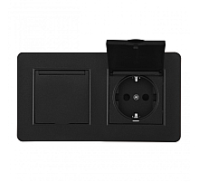 Розетка двойная (двухпостовая) с/з и шторками Arte Milano SET16-2-41-1x2 black