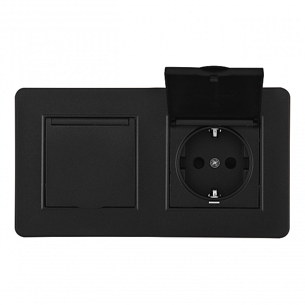 Розетка двойная (двухпостовая) с/з и шторками Arte Milano SET16-2-41-1x2 black