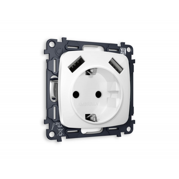Комплект механизма электрической розетки USB A+A 18W Ambrella Volt Omega (OP1090, VM155) MO109010 Комплект механизма электрической розетки USB A+A 18W Ambrella Volt Omega (OP1090, VM155) MO109010