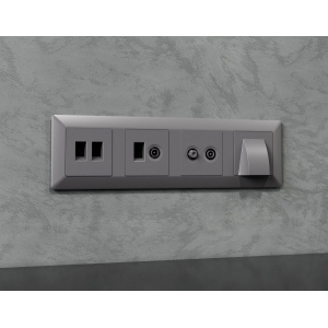 Комплект механизма компьютерной двойной розетки RJ-45 Ambrella Volt MA512110 (8P8C) CAT6 с автоматической защитной шторкой Alfa Сталь матовый Quant