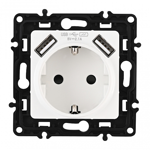 Розетка с заземлением, шторками + 2 USB Arte Milano 217.47-1.white